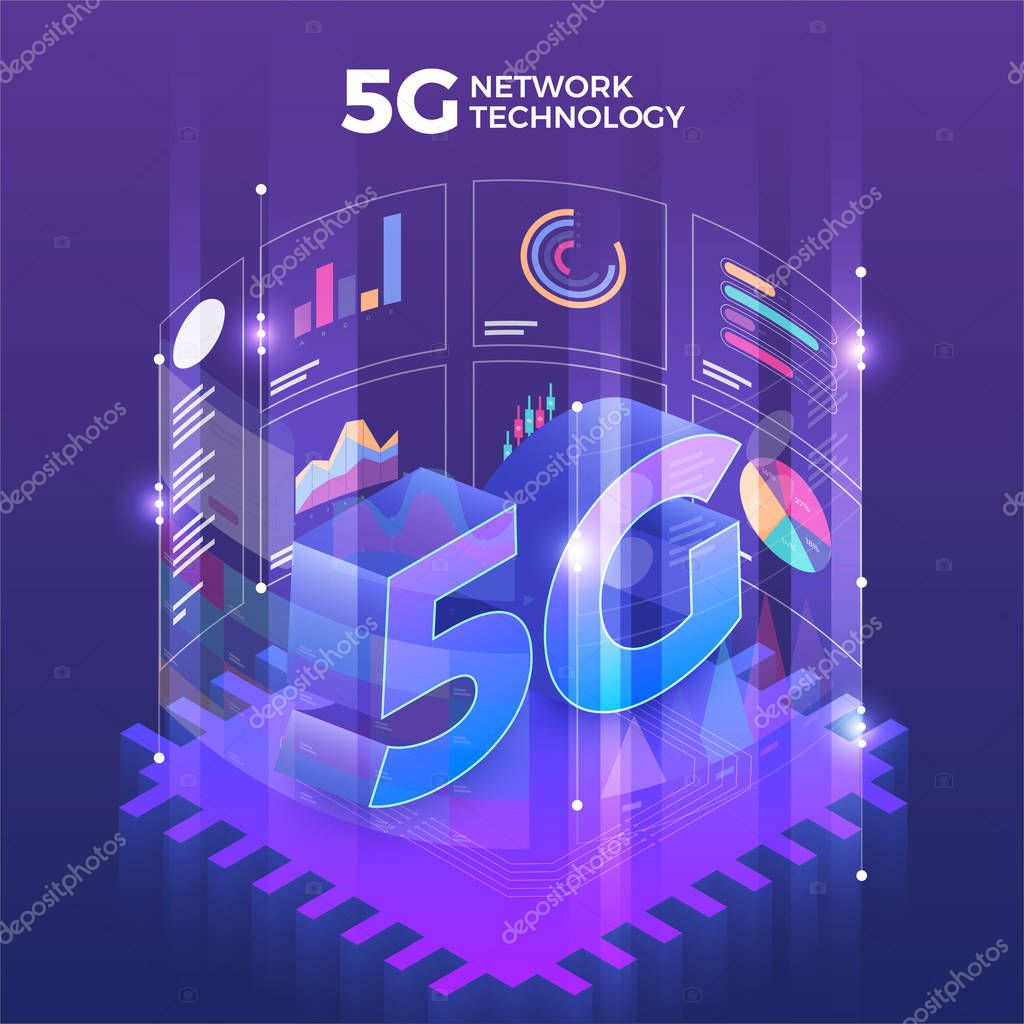 Illustrations concept design network 5G technology. Typography 5G on abstract background. Vector illustrate.