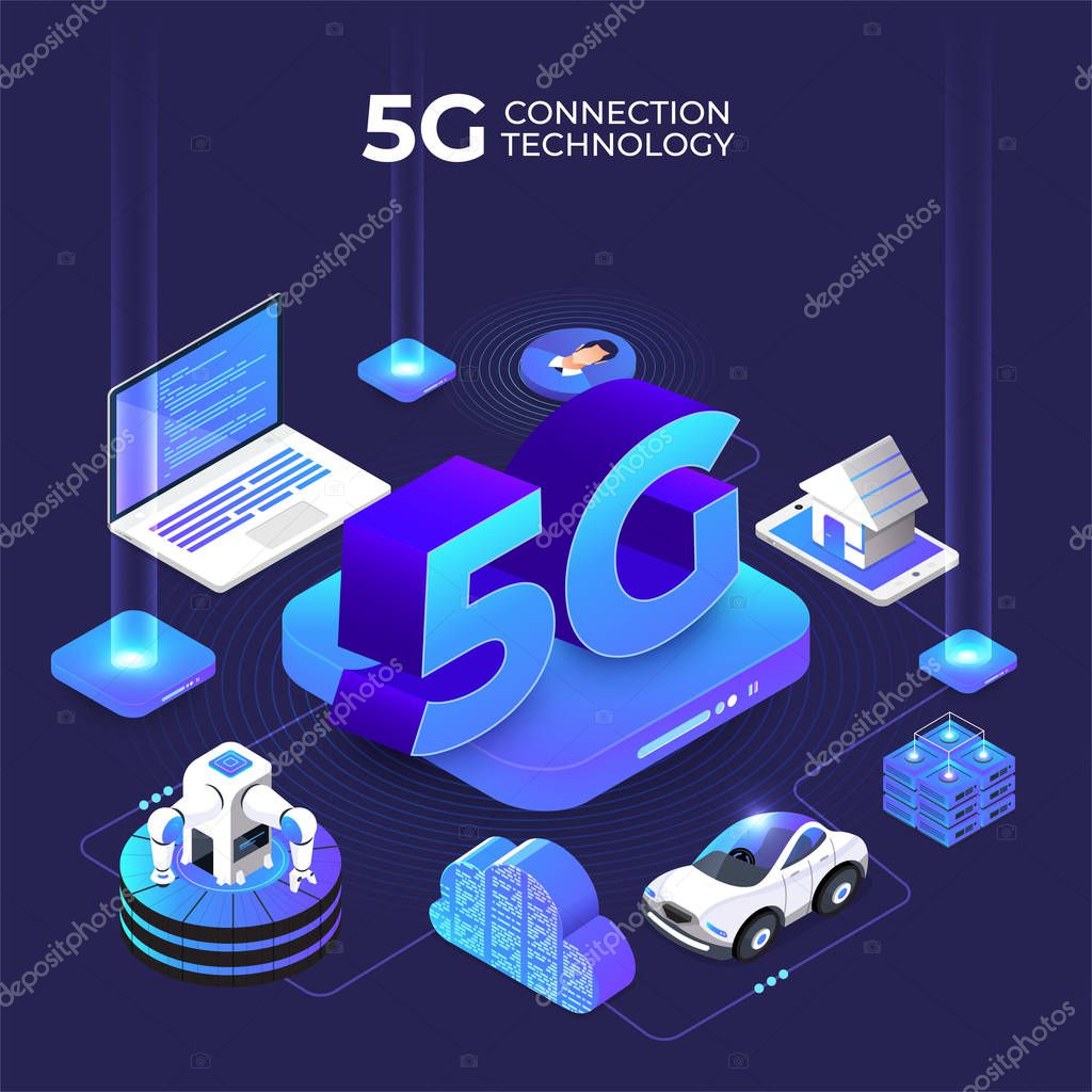 Illustrations concept design network 5G technology. Typography 5G on abstract background. Vector illustrate.