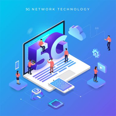 Çizimler konsept tasarım ağı 5G teknolojisi. Soyut arkaplanda tipografi 5g. Vektör illüstrasyonu.