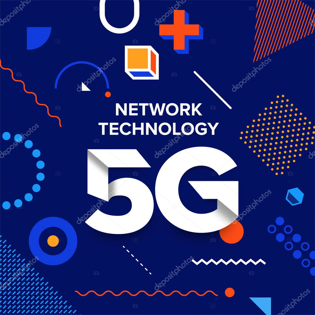 Illustrations concept design network 5G technology. Typography 5G on abstract background. Vector illustrate.