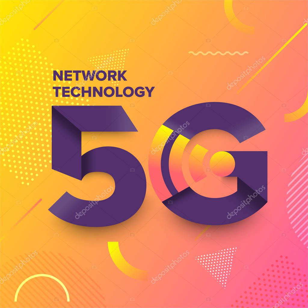 Illustrations concept design network 5G technology. Typography 5G on abstract background. Vector illustrate.