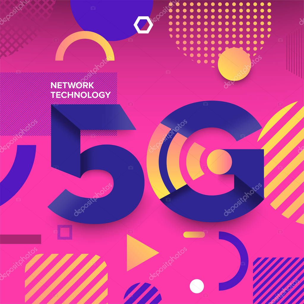 Illustrations concept design network 5G technology. Typography 5G on abstract background. Vector illustrate.