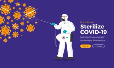 Koronavirüsü sterilize et (COVID-19) Uygulama Servisi. Vektör Resimleri.