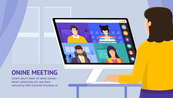 Illustrations Flat Design Concept Video Conference Landing Page Website Online — Stock Vector