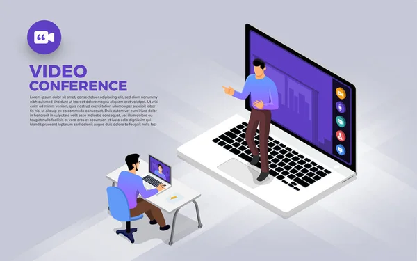 Illustrations Flat Design Concept Video Conference Landing Page Website Online — Stock Vector