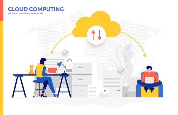 Illustrationen Konzipieren Cloud Technologie Menschen Die Von Hause Aus Arbeiten — Stockvektor