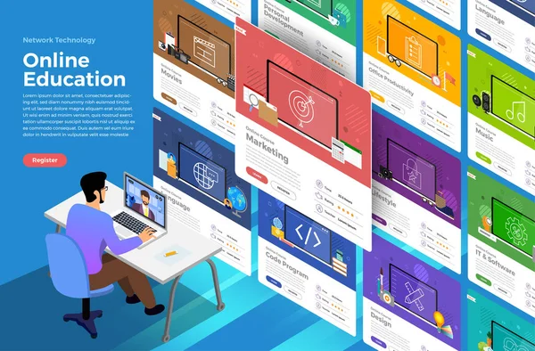 Illustrationen Flaches Design Konzept Online Bildung Learning Kurs Studium Von — Stockvektor