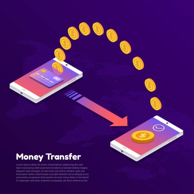 Çizim düz tasarım konsepti mobil ödeme ve para transferi.