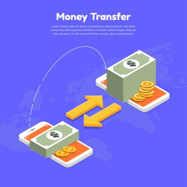 Çizim düz tasarım konsepti mobil ödeme ve para transferi.