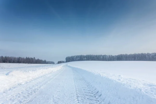 Paisaje invernal con el camino en la nieve — Foto de Stock