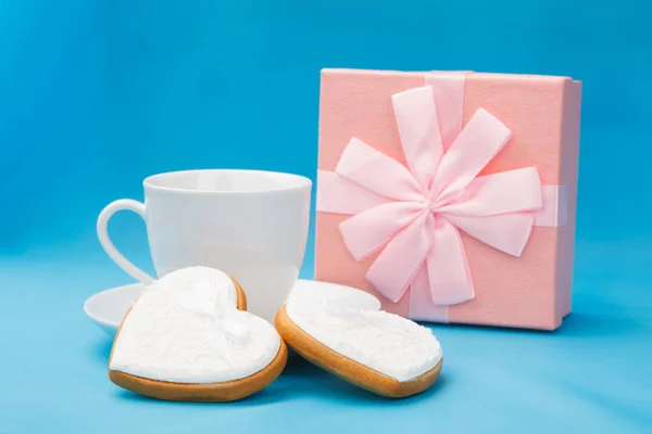 Galletas Forma Corazón Una Taza Para Día San Valentín —  Fotos de Stock