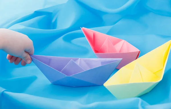 Paper Boats Blue Background — Stock Photo, Image