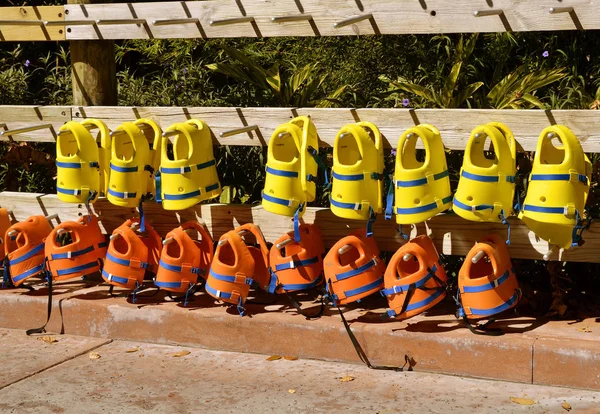 Life jackets for use in the adventure play area — Stock Photo, Image