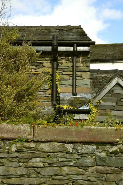 Szczegóły Tradycyjnych Kamiennych Domów Ambleside Pobliżu Jeziora Windermere Kumbrii — Zdjęcie stockowe