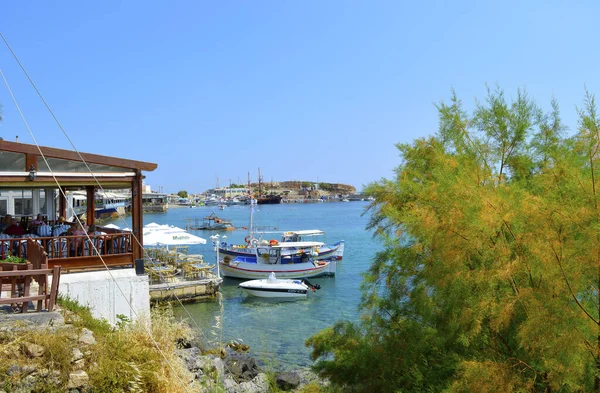 Bateaux Hersonissos Port Une Attraction Touristique Populaire Dans Île Grecque — Photo