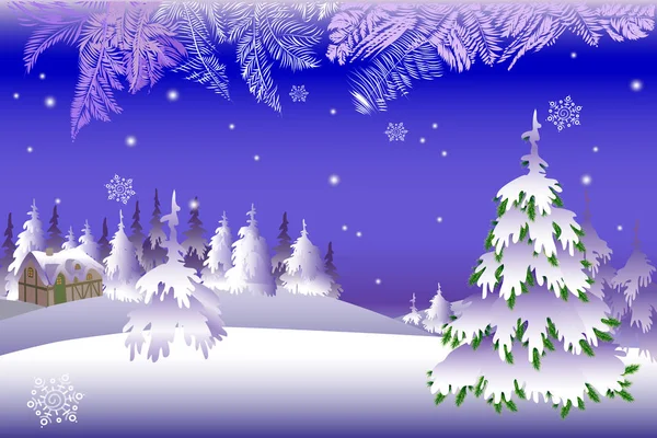 Векторная Иллюстрация Рождественского Баннера Рисование Зимних Деревьев Снегу Зимний Пейзаж — стоковый вектор