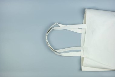 Gri arkaplanda Eko Alışveriş çantası ve metin için Kopyalama alanı. En