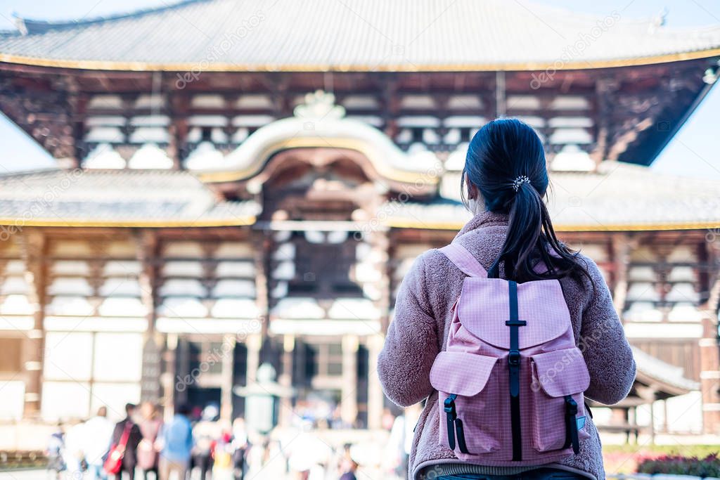 Young Woman traveling at Todaiji temple, Happy Asian traveler vi