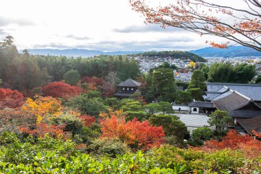 Ginkakuji Tapınağı ya da Sonbahar yeşillik mevsiminde Silver Pavilion, Kyoto, Kansai, Japonya 'da turistik gezileriyle ünlü ve simgeleriyle tanınır.