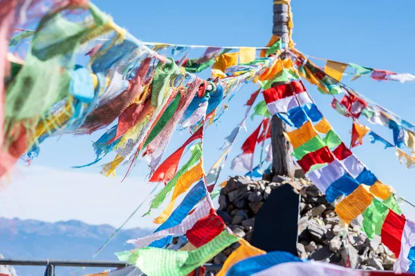 Drapeaux Prière Stupa Sommet Shika Snow Mountain Blue Moon Valley — Photo