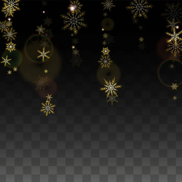 Fundo do vetor de Natal com flocos de neve de queda de ouro isolados em fundo transparente. Padrão de brilho de neve realista. Snowfall Overlay Print. Céu de Inverno. Design para Convite de Festa. —  Vetores de Stock