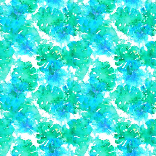 Watercolor tropical background with palm leaves. Hawaian print.
