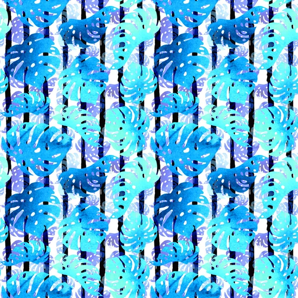 Watercolor tropical background with palm leaves. Hawaian print. — ストック写真