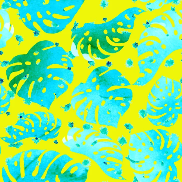 Watercolor tropical background with palm leaves. Hawaian print. — Stok fotoğraf