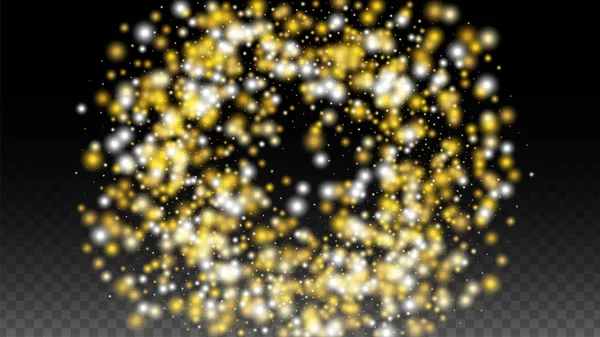 Gold Glitter Vector Texture auf einem Schwarz. Goldenes Glühmuster. Goldene Weihnachten und Neujahr Schnee. — Stockvektor