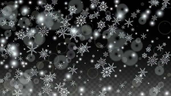 Fundo do vetor de Natal com flocos de neve de queda branca isolados em fundo transparente . — Vetor de Stock
