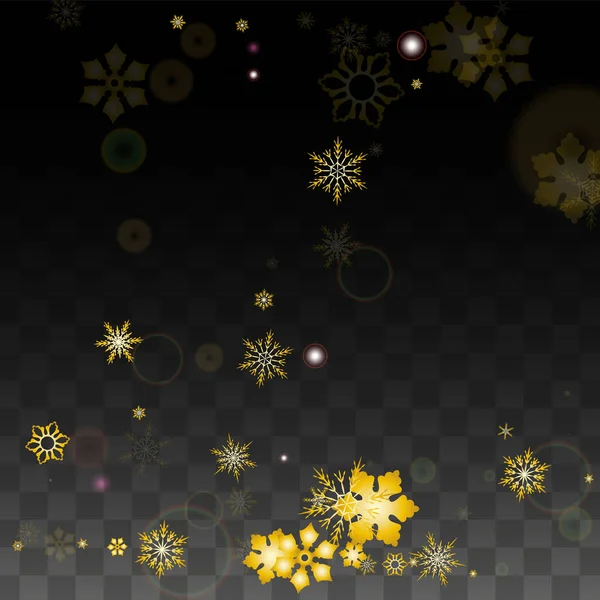 Christmas  Vector Background with Gold Falling Snowflakes Isolated on Transparent Background. Realistic Snow Sparkle Pattern. Snowfall Overlay Print. Winter Sky. Design for Party Invitation. — Stock Vector