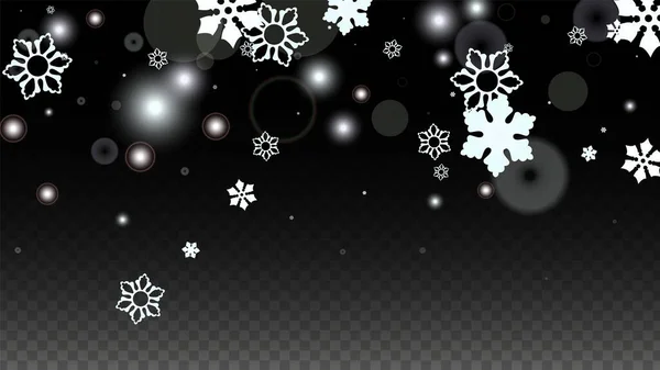 크리스마스 Vector Background with White Falling Snowflakes Isolated on Transparent Background. 현실적 인 스노우 스파클 패턴. Snowfall Overlay Print 의 약자이다. 겨울 하늘. 파티 초대를 위한 설계. — 스톡 벡터