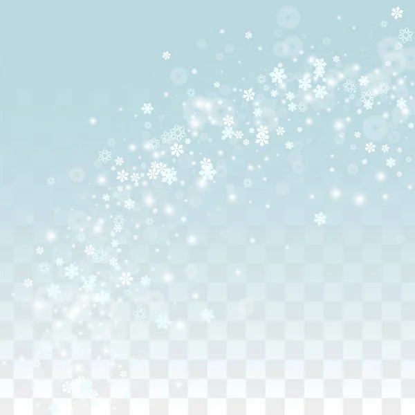 Christmas Vector Background with Falling Snowflakes  Isolated on Transparent Background. Realistic Snow Sparkle Pattern. Snowfall Overlay Print. Winter Sky. Realistic Snow. Happy Christmas, New Year. — Stock Vector