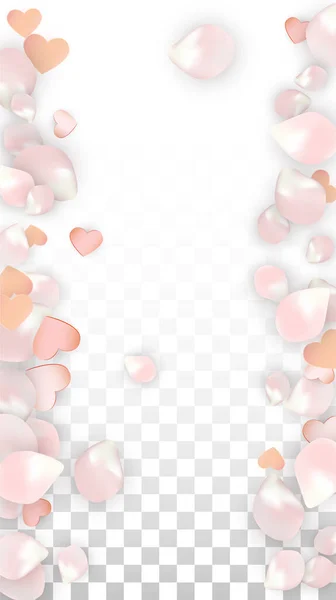 Vector realista pétalos y corazones Confetti. Flying Sakura and Hearts on Transparent Background (en inglés). Fondo de invitación de boda. Cartel del romance de primavera. Ilustración vectorial para el diseño del aniversario. — Archivo Imágenes Vectoriales