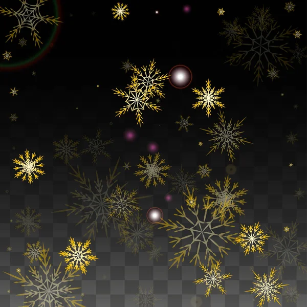 Jul vektor bakgrund med guld fallande snöflingor Isolerad på transparent bakgrund. Realistiska Snow Sparkle-mönster. Snöfall Overlay Print. Vinterhimlen. Design för Party Inbjudan. — Stock vektor