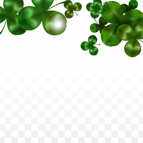 Vector Clover Leaf Isolé sur fond transparent avec espace pour le texte. Illustration de la Saint-Patrick. L'affiche de Lucky Shamrock en Irlande. Invintation for Concert in Pub. Vue du dessus. Symboles de réussite. — Image vectorielle