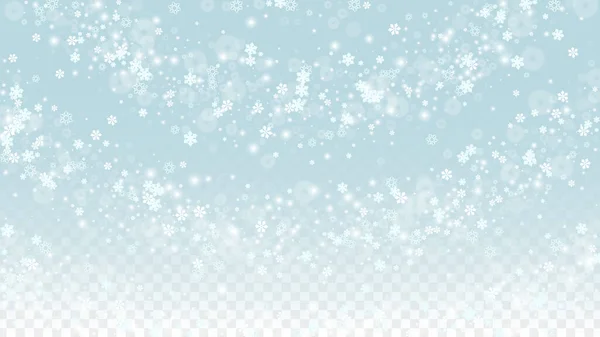 Şeffaf Arkaplan 'da izole edilmiş Beyaz Kar Taneleri ile Noel Vektör Arkaplanı. Gerçekçi Kar Parıltısı Şablonu. Kar yağışı Kaplaması Yazdırma. Kış Gökyüzü. Parti Daveti için Tasarım. — Stok Vektör