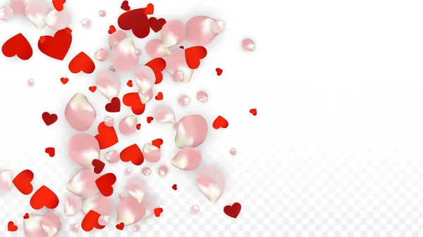 Vector Realistic Petals and Hearts Confetti. — Stock Vector