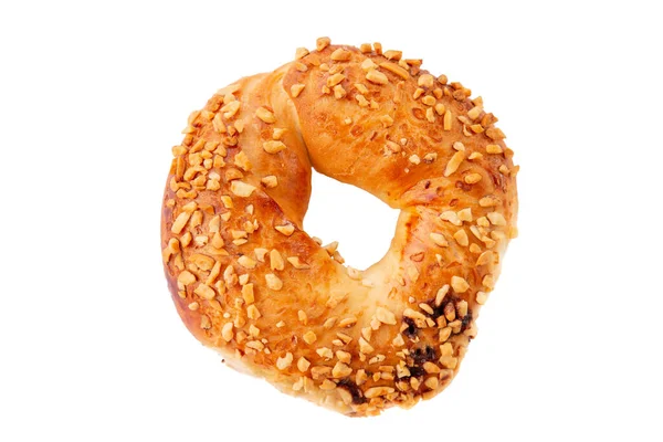 Traditionele Turkse Knapperige Bagel Simit Met Crème Chocolade Uitgesneden Witte — Stockfoto