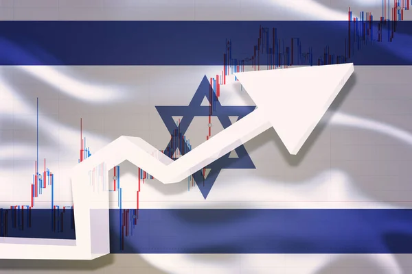 Gráfico Crescimento Israel Seta Branca Gráfico Ações Cresce Fundo Bandeira — Fotografia de Stock