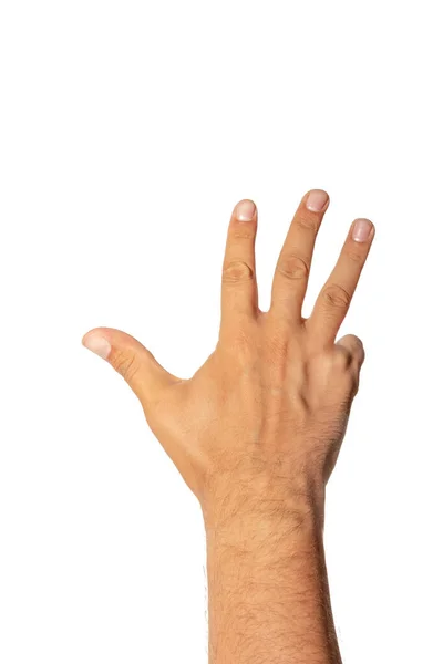 手拿着四个手指 手腕带4号 — 图库照片