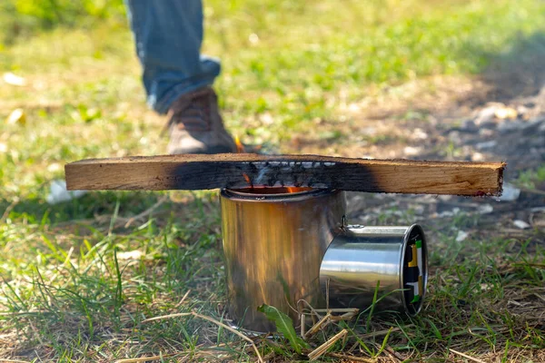 Tourist Equipment Tools Camping Stove Burning Out Trying Burn Out — Stock Photo, Image