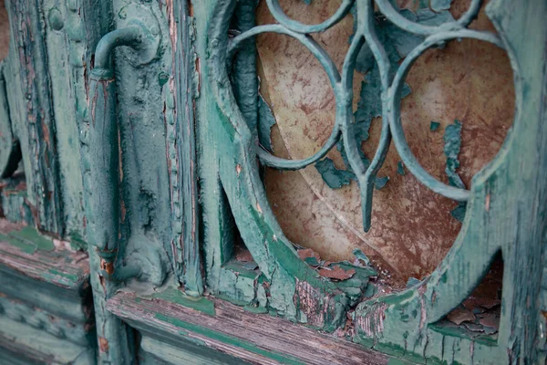 Retro Vintage Wooden Door Metal Wood Carvings European Public Building — Stock Photo, Image