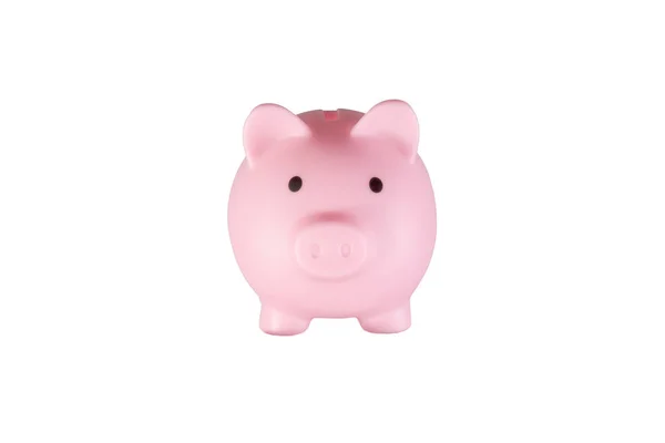 Roze Spaarvarken Bank Geïsoleerd Witte Achtergrond Vooraanzicht — Stockfoto