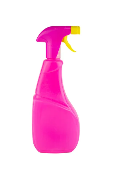 Różowa Butelka Sprayu Wycięta Białym Tle — Zdjęcie stockowe