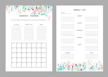 Aylık planlayıcısı ve haftalık liste şablonları