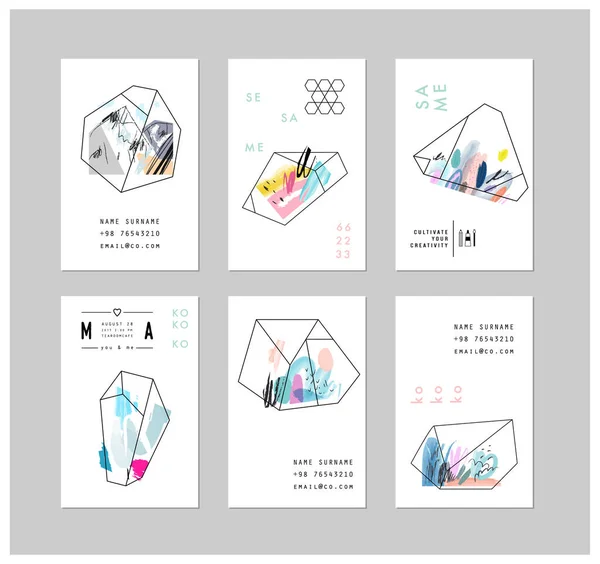 Set di carte creative con forme geometriche — Vettoriale Stock