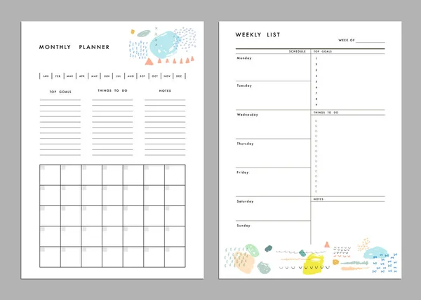 Plantillas de planificación mensual y lista semanal — Archivo Imágenes Vectoriales