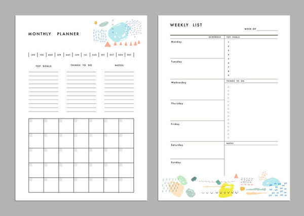 Monthly planner and weekly list templates