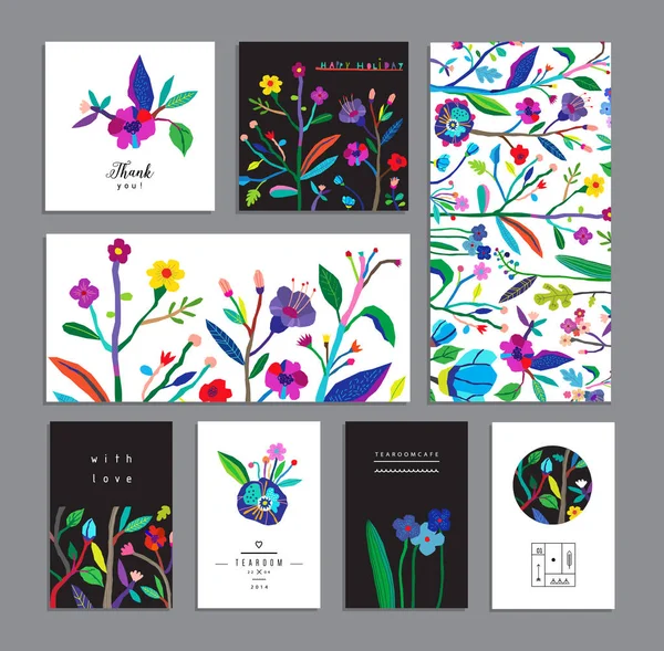 Set of creative universal floral cards — Stock Vector